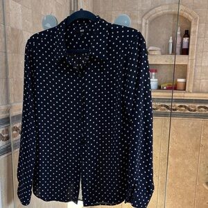 Uniqlo Black and White Polka Dot Button Down Shirt blue and white